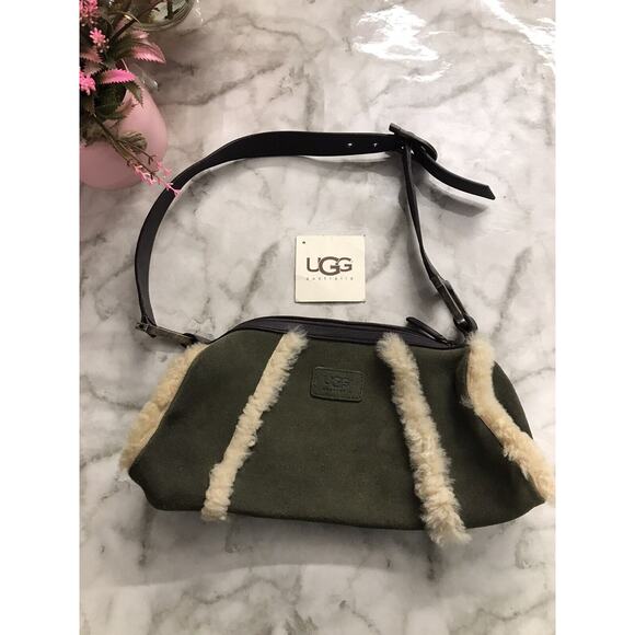 Vintage Y2K RARE UGG Australia SHEEPSKIN LINING BAG OLIVE GREEN Purse Baguette - Picture 1 of 16
